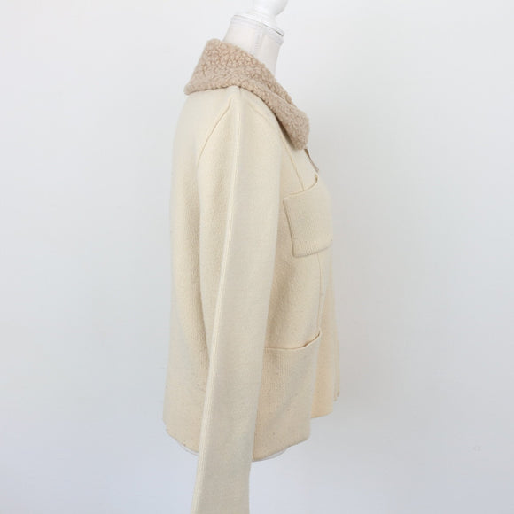 Cream Zip-Up Wool Jersey – Cosy Knit Cardigan for Layering | Size M | Pre-Loved