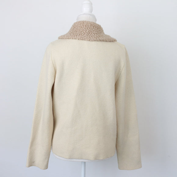 Cream Zip-Up Wool Jersey – Cosy Knit Cardigan for Layering | Size M | Pre-Loved