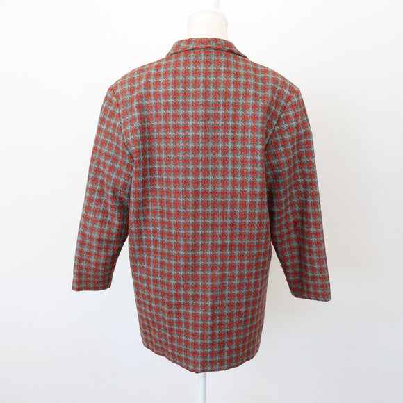Grey & Orange Houndstooth Blazer – Checked Smart Casual Jacket | Size L | Pre-Loved