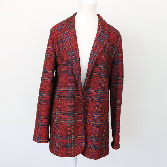 Foschini Red Plaid Textured Blazer – Checked Smart Casual Jacket | Size 8 | Pre-Loved