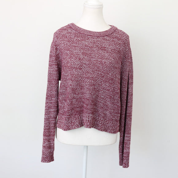 Cotton On Maroon & White Cropped Jersey – Cosy Knit Jumper | Size M | Pre-Loved