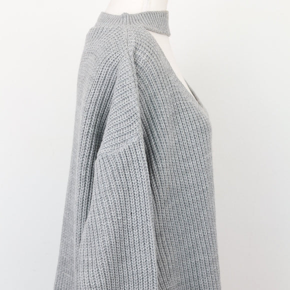 Boohoo Grey V-Neck Jersey – Cosy Knit Jumper for Layering | Size M | Pre-Loved