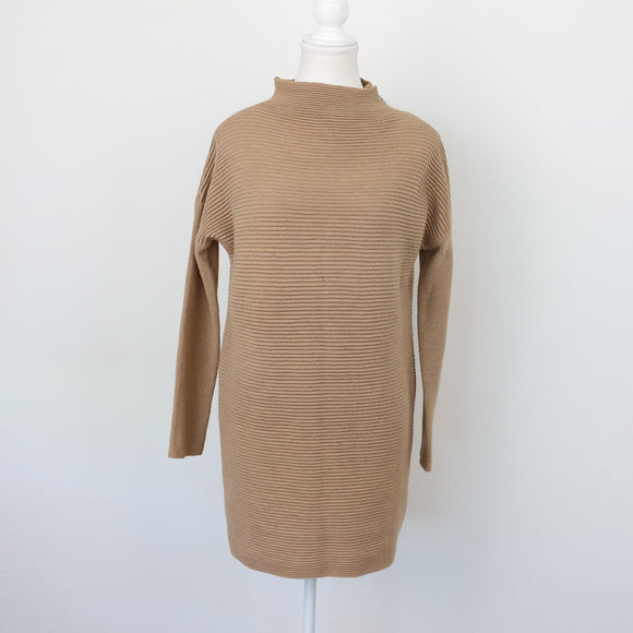 Beige Ribbed Polo-Neck Jersey, Size 34