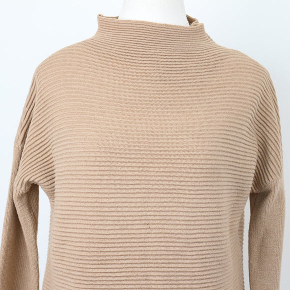 Beige Ribbed Polo-Neck Jersey, Size 34