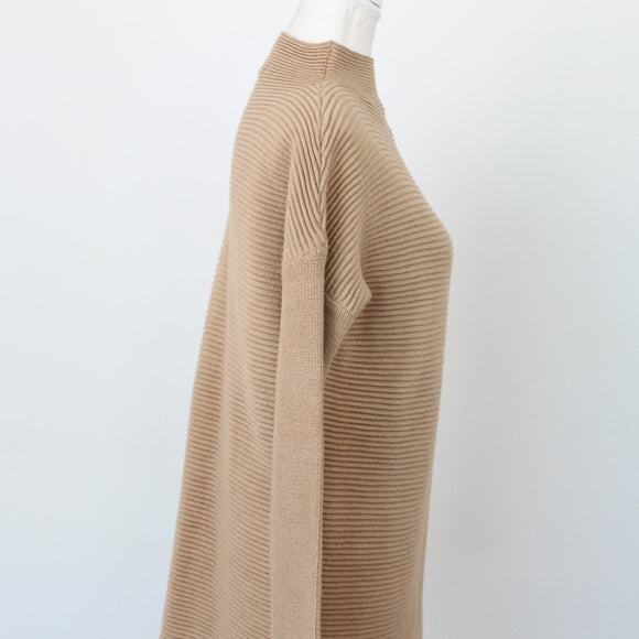 Beige Ribbed Polo-Neck Jersey, Size 34