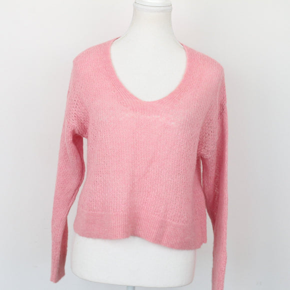 Mango Pink Wool-Blend V-Neck Jersey, Size S