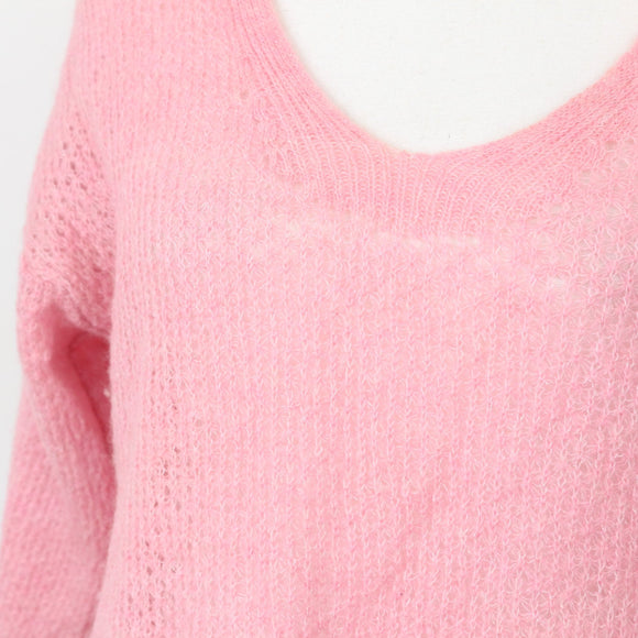Mango Pink Wool-Blend V-Neck Jersey, Size S