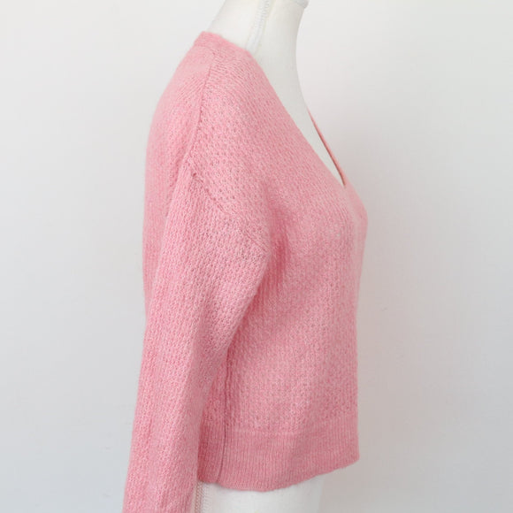 Mango Pink Wool-Blend V-Neck Jersey, Size S