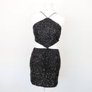 Mini Sparkly Black Cut-Out Cocktail Dress, Size XS-1