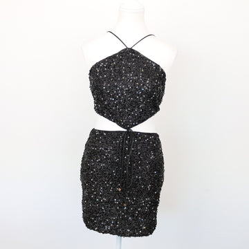 Mini Sparkly Black Cut-Out Cocktail Dress, Size XS