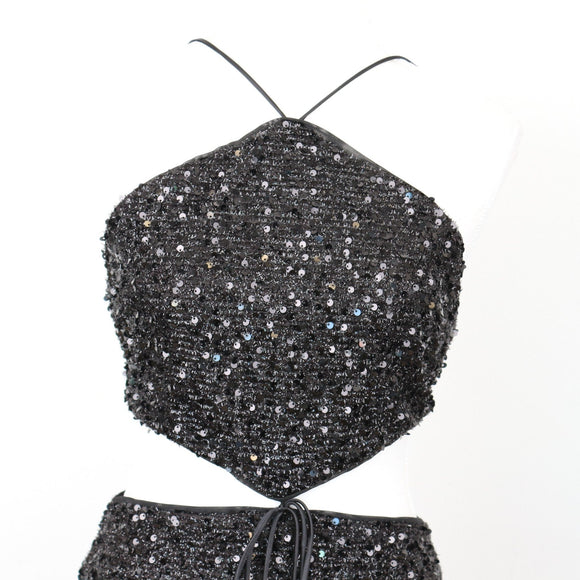 Mini Sparkly Black Cut-Out Cocktail Dress, Size XS