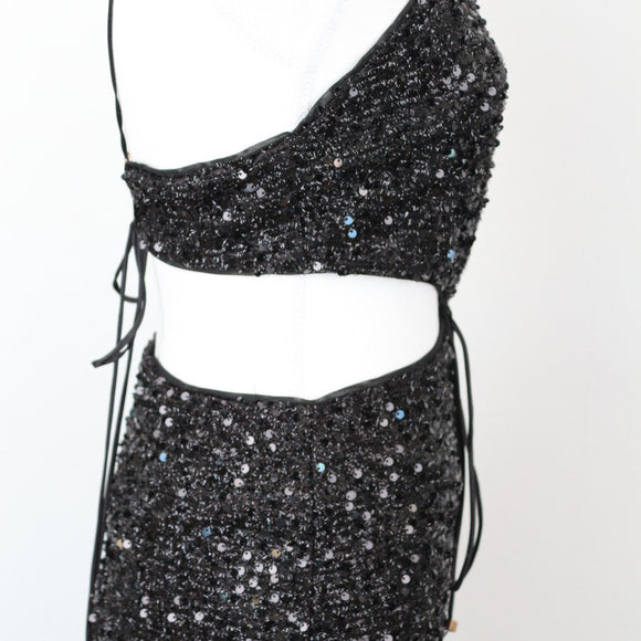 Mini Sparkly Black Cut-Out Cocktail Dress, Size XS
