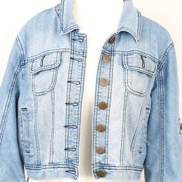 Light Blue Cropped Denim Jacket, Size S - 0