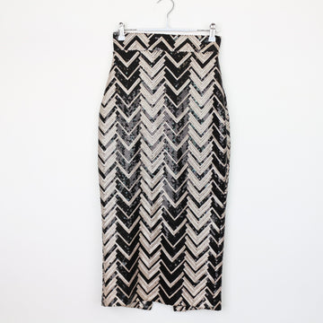 Gold & Black Beaded Pencil Skirt, Size XS