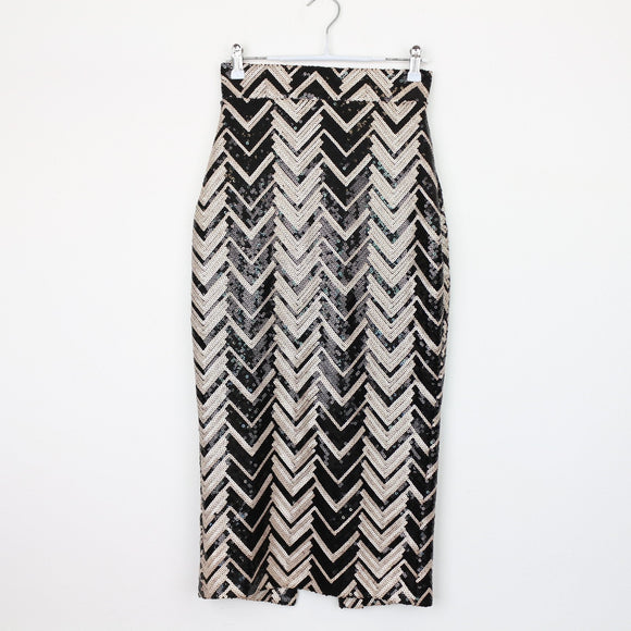 Gold & Black Beaded Pencil Skirt, Size XS