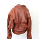 Brown Genuine Leather Bomber Jacket, Size S-3