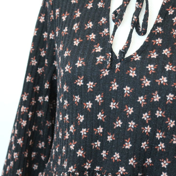 Cotton On Black & Floral Ribbed Winter Dress, Size S - 0