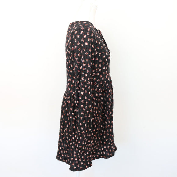Cotton On Black & Floral Ribbed Winter Dress, Size S