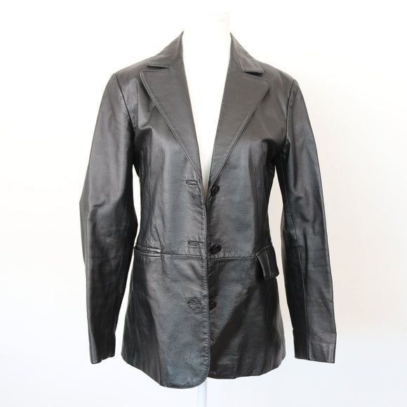 Genuine Leather Black Blazer-Style Jacket, Size S