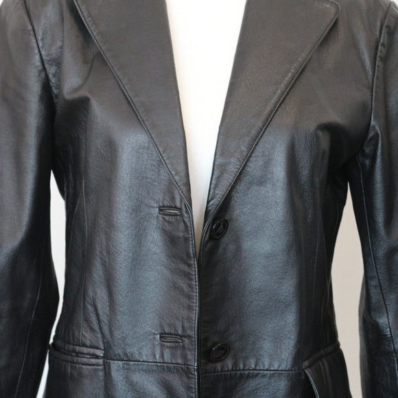 Genuine Leather Black Blazer-Style Jacket, Size S