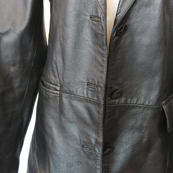 Genuine Leather Black Blazer-Style Jacket, Size S