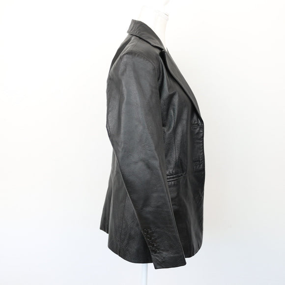 Genuine Leather Black Blazer-Style Jacket, Size S