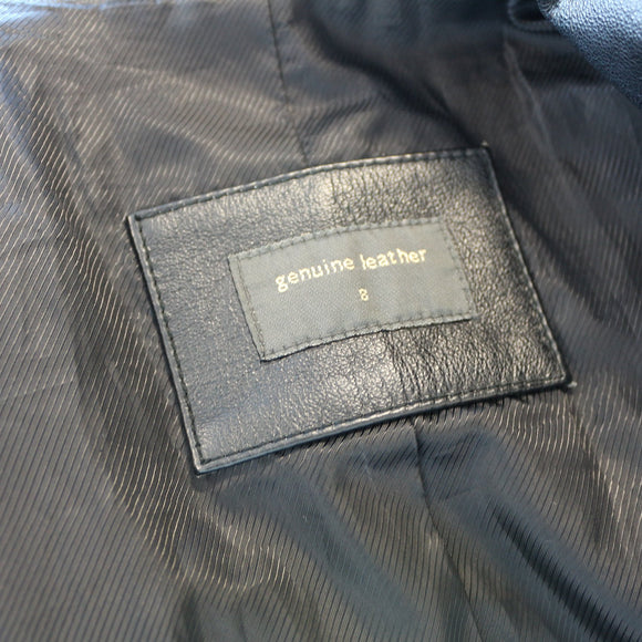 Genuine Leather Black Blazer-Style Jacket, Size S