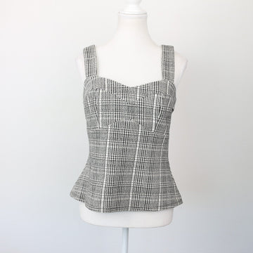 Forever New Black-and-White Plaid Corset-Style Blouse, Size 10