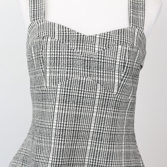 Forever New Black-and-White Plaid Corset-Style Blouse, Size 10
