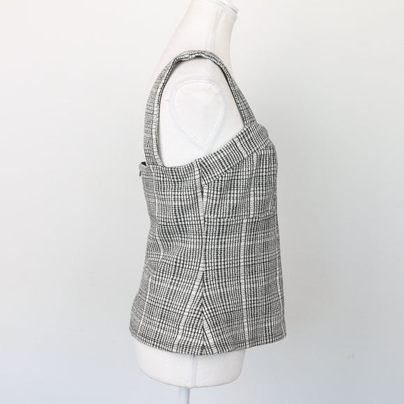Forever New Black-and-White Plaid Corset-Style Blouse, Size 10
