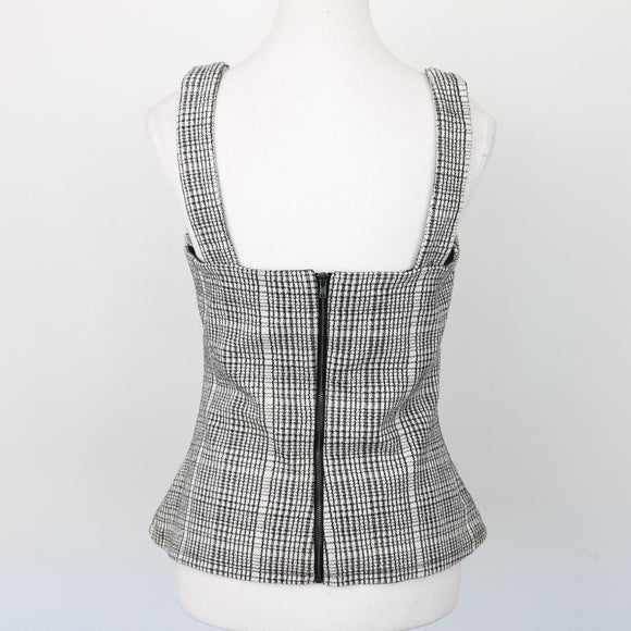 Forever New Black-and-White Plaid Corset-Style Blouse, Size 10