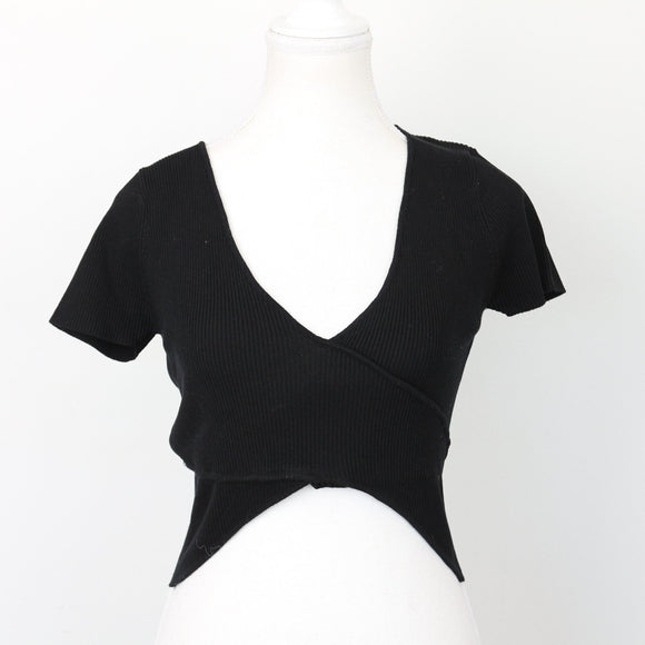 Forever New Black-and-White Plaid Corset-Style Blouse, Size 10