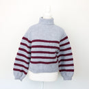 Hand-Knitted Blue and Maroon Jersey, Size S-1