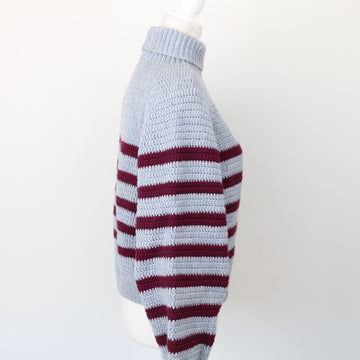 Hand-Knitted Blue and Maroon Jersey, Size S - 0