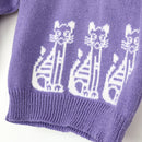 Hand-Knitted Purple-and-White Kitten Jersey, Size 6–7-2