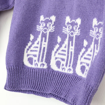Hand-Knitted Purple-and-White Kitten Jersey, Size 6–7 - 0