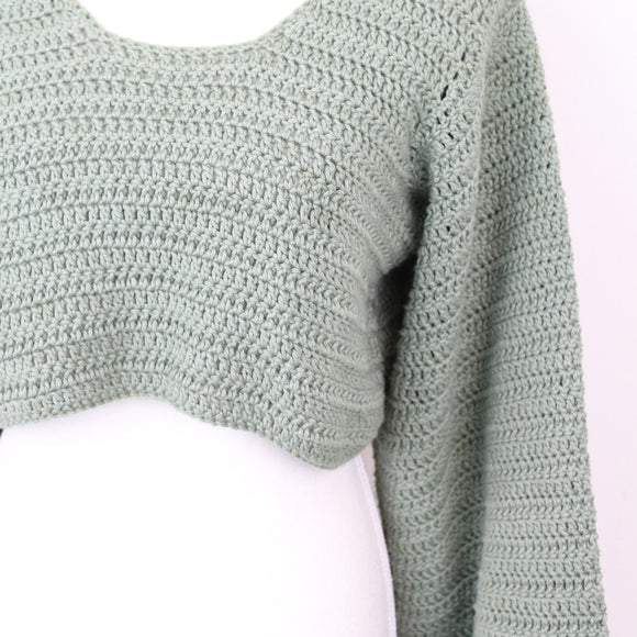 Hand-Knitted Sage Green Cropped Jersey, Size S