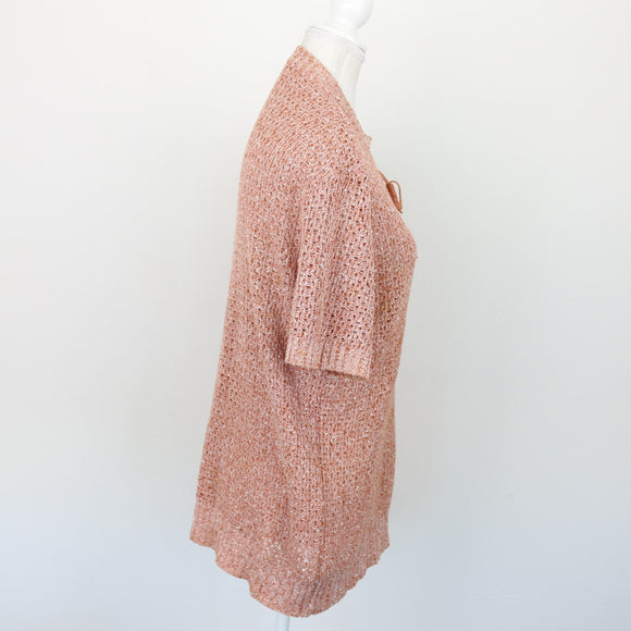 Orange Knitted Short-Sleeve Blouse, Size M