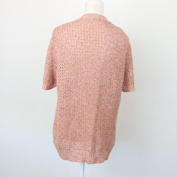 Orange Knitted Short-Sleeve Blouse, Size M