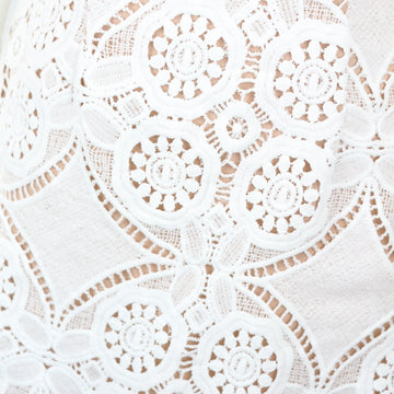 Cream-and-Beige Full-Lace Long-Sleeve Bodycon Dress, Size 10 - 0