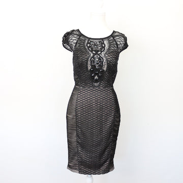 Beige-and-Black Bodycon Dress, Size 8