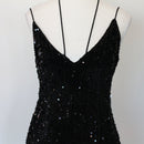 Black Sparkly Velvet Mini Dress with Faux Fur, Size XS-4