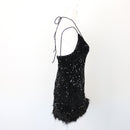 Black Sparkly Velvet Mini Dress with Faux Fur, Size XS-2