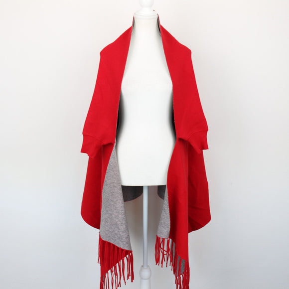 Red and Grey Wool Poncho