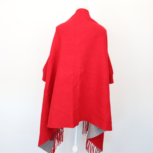 Red and Grey Wool Poncho