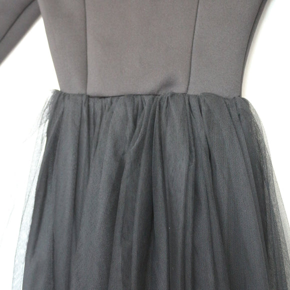 Black Off-the-Shoulder Tulle and Fur Dress, Size 7–8