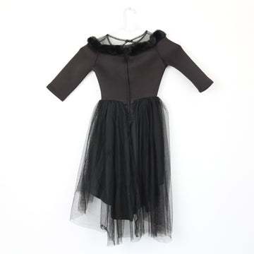 Black Off-the-Shoulder Tulle and Fur Dress, Size 7–8 - 0