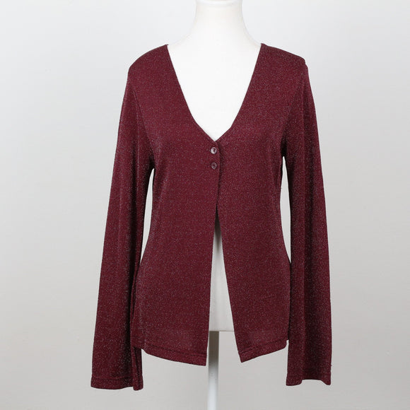 Burgundy Glitter Knit V-Neck Cardigan – Size M