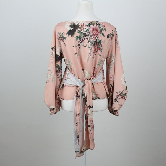 Baby Pink Floral Satin Blouse | Size S