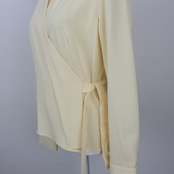 Pastel Yellow Wrap Long Sleeve Blouse | Size 32
